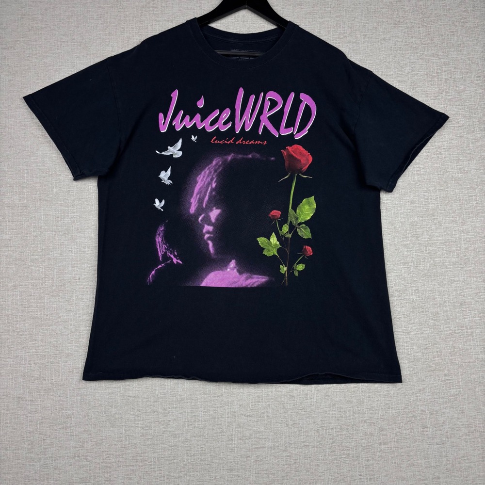 Juice WRLD 999 Club Lucid Dreams Graphic T-Shirt Mens XL Black Rose Doves